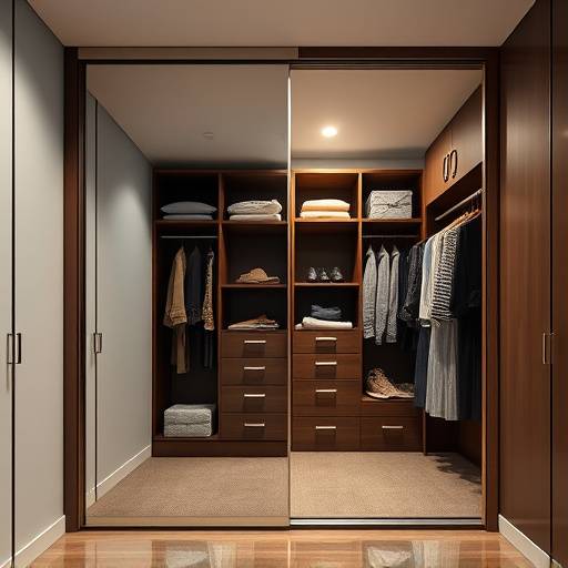 Guarda-roupa planejado com portas de correr espelhadas e divisórias internas otimizadas.